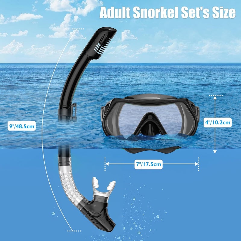 wutrye Snorkeling Gear for Adults, Dry-Top Snorkel Set Scuba Diving mask, Snorkel Mask, Panoramic Anti-Leak Anti-Fog Tempered Glass Lens, Swimming Training Snorkeling Packages - Image 3